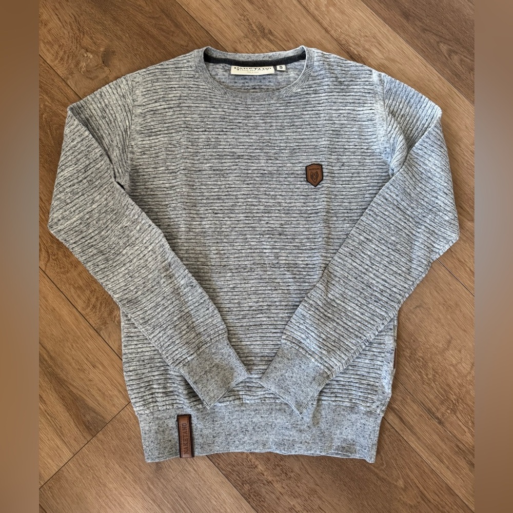 Naketano Gray Crewneck Sweater with Ribbed Cuffs